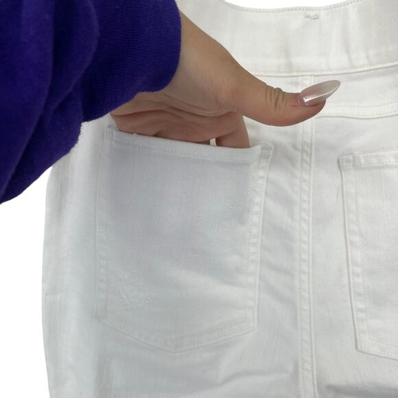 SPANX Distressed Skinny Jeans White Pull On Stretch Pockets Slimming Medium NEW - Picture 7 of 10